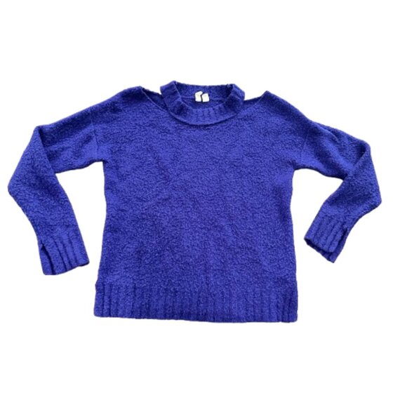 ANTHROPOLOGIE Moth Boucle Shoulder Cut Out Sweater Cobalt Blue Size Small - Picture 1 of 12